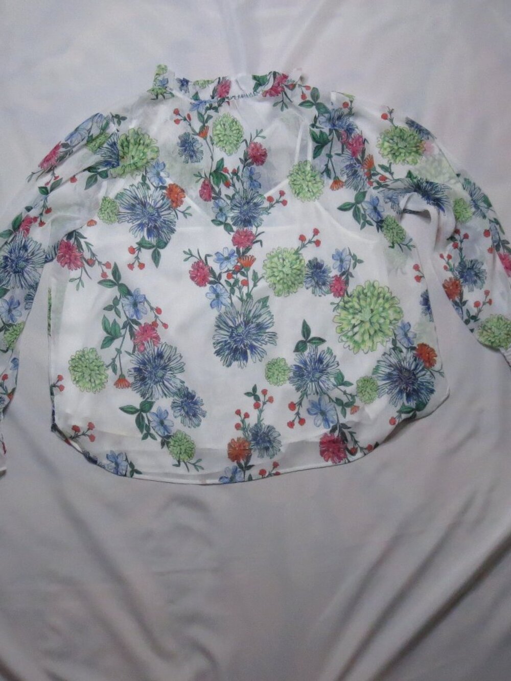 LOFT womens BLOUSE floral SHEER cami WHITE top RUFFLE boho SIZE XL - Picture 10 of 10